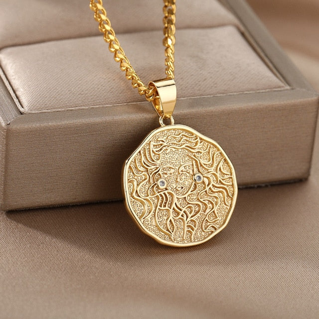 Astrological Sign Coin Pendant Necklace